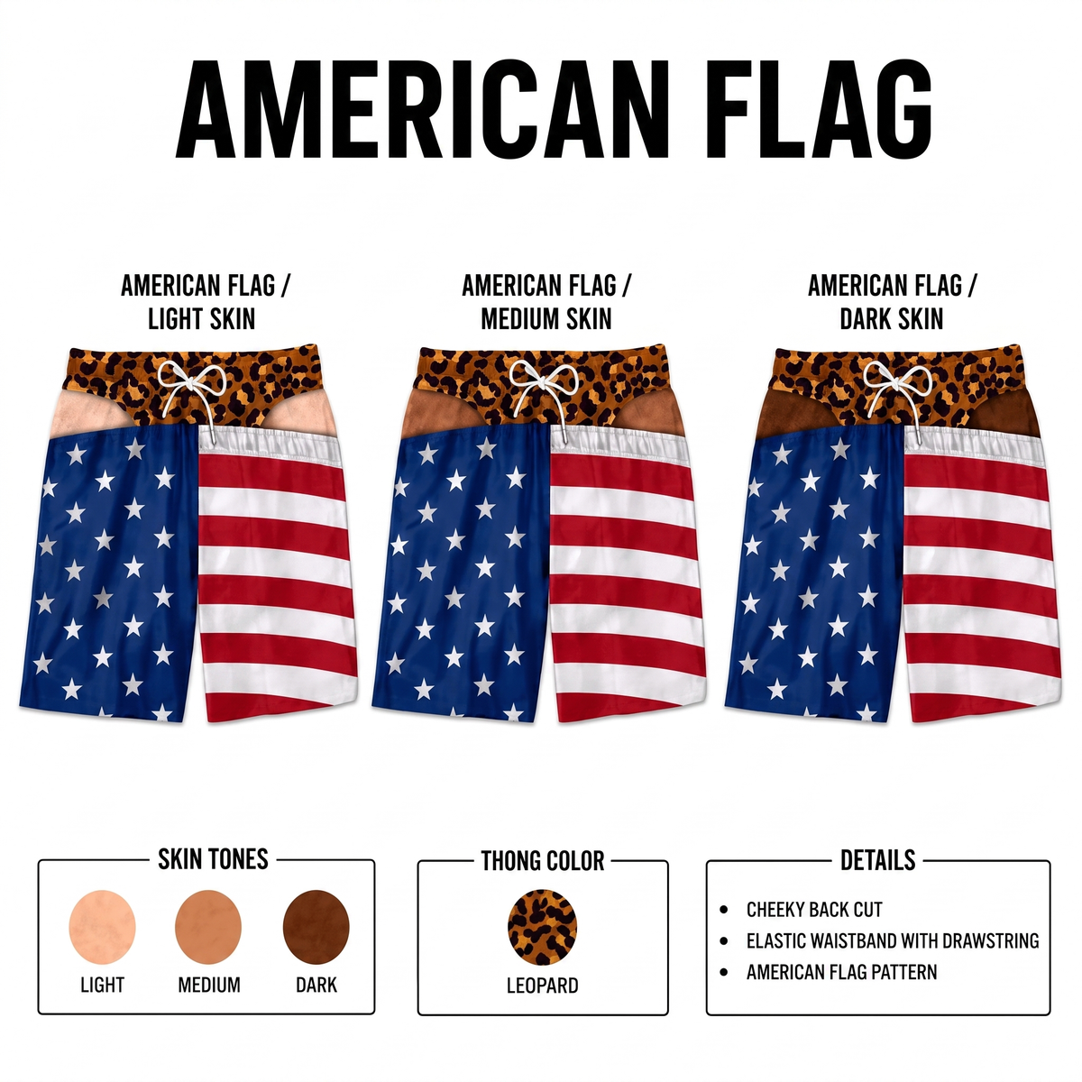 American Flag - Light, Medium, Dark Skin
