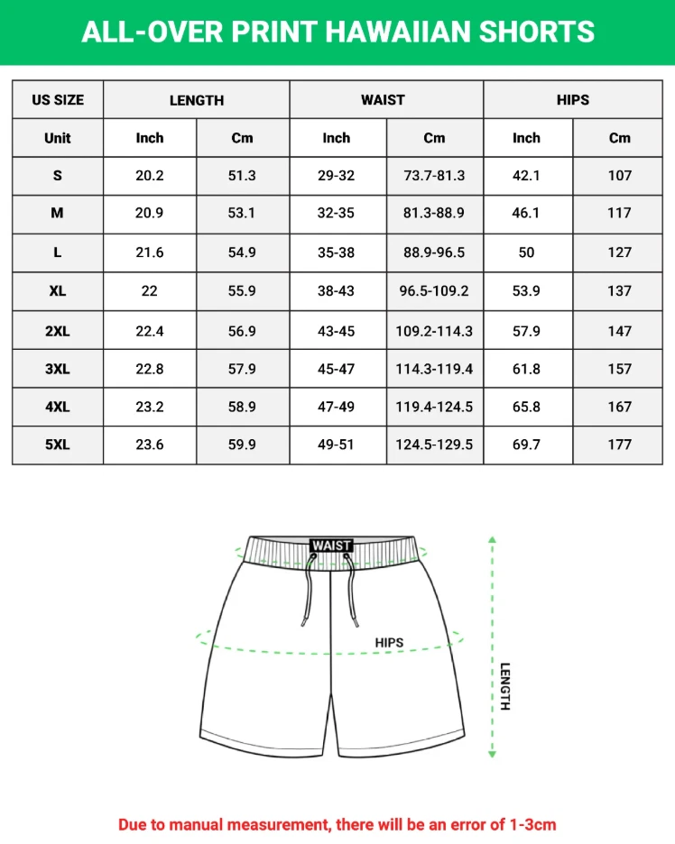 CheekWear Hairy Butt Swim Shorts - Size Chart